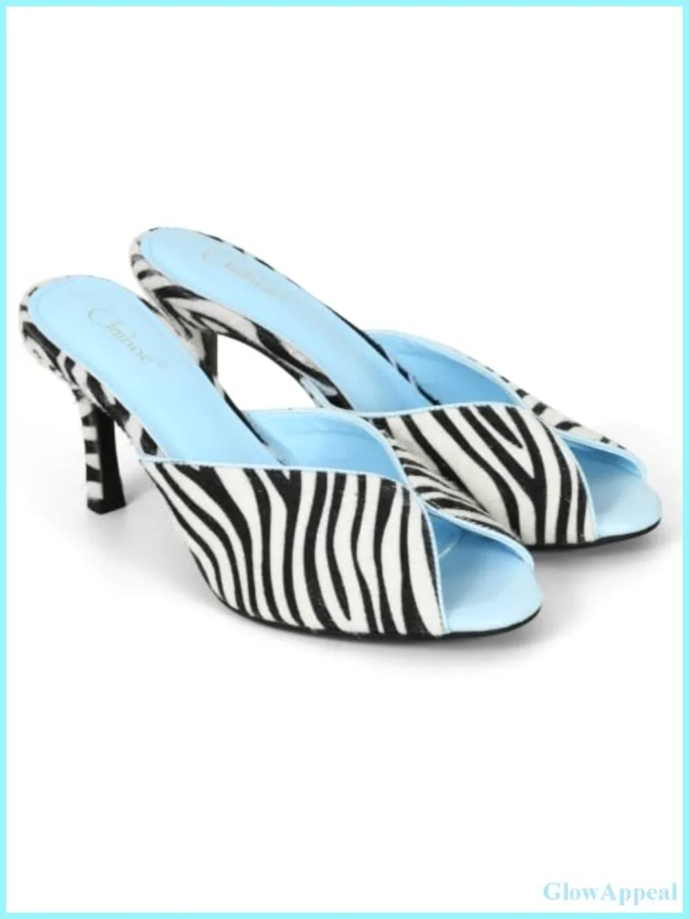 Suede Zebra Print Heeled Sandals for Women Peep Toe Mules Stiletto Slides